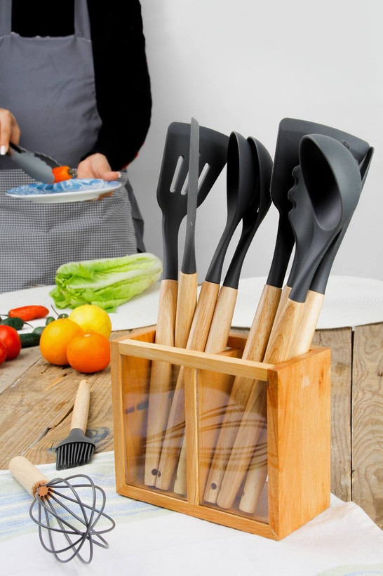 ست کفگیر ملاقه چوب شیشه دو خونه